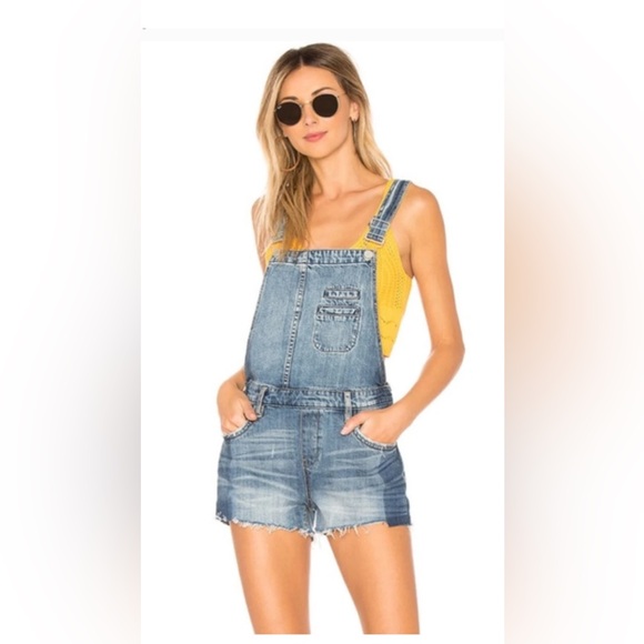 BLANK NYC Denim Shortalls Sz 24 Two-Tone Overalls Raw Hem Boho Hipster Festival - Picture 1 of 15